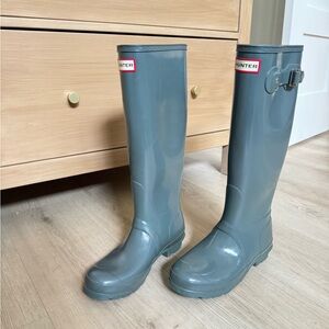 Hunter Gray/Blue Tall Rain Boots